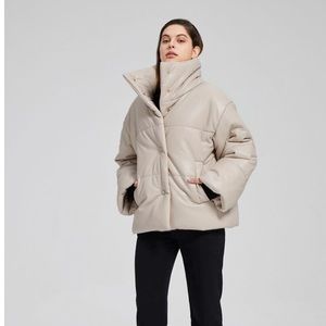 Cream Faux-Leather Puffer Jacket